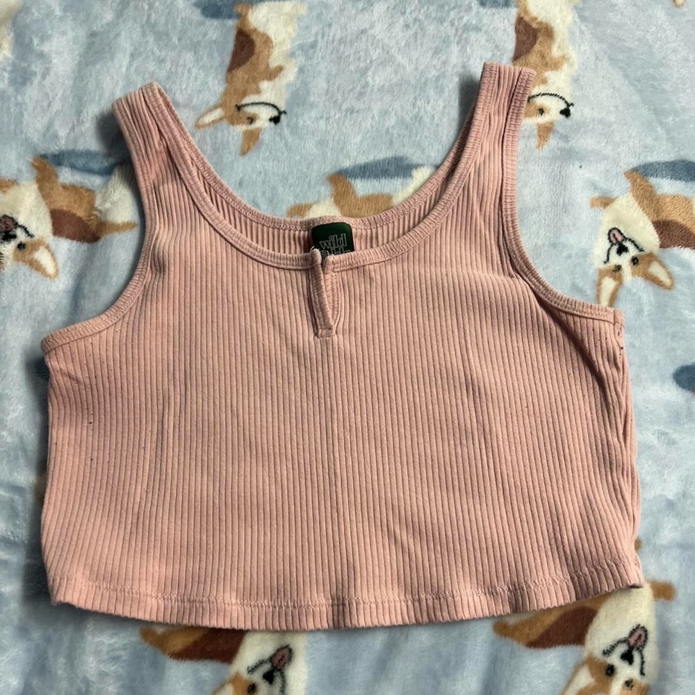 Pink Ribbed Crop Tank Top